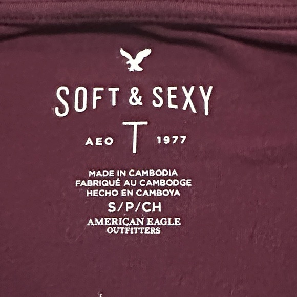 American Eagle Outfitters Burgundy Short Sleeve Tee - Picture 2 of 3